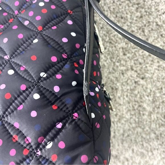 Kate Spade Backpack Women’s Karissa Nylon Quilted Black & Pink Polka Dot Large - Picture 6 of 16